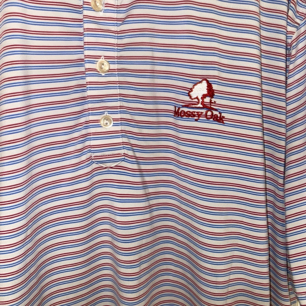 Peter Millar Striped Polo Shirt in Red, Blue, and White